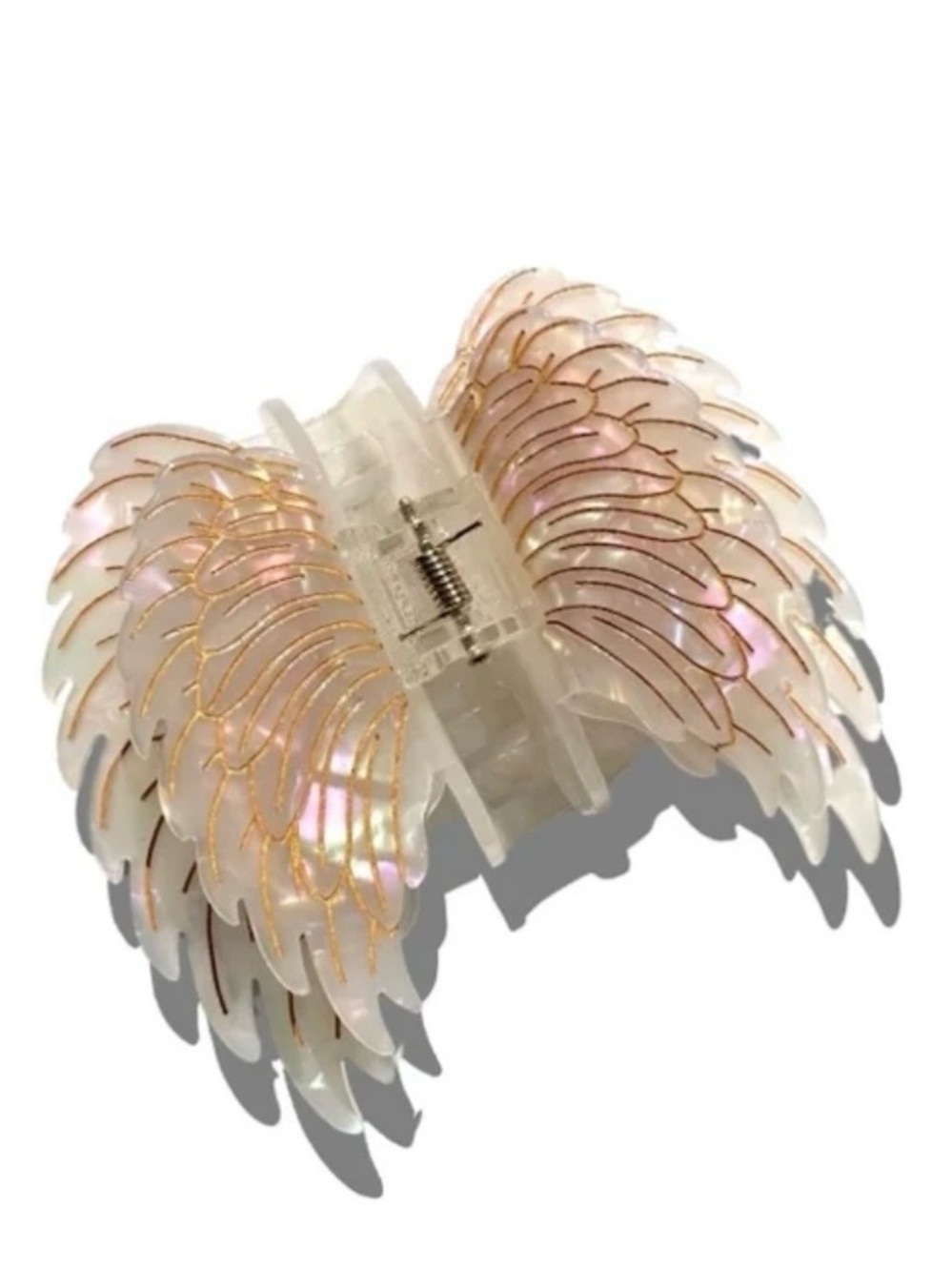 🪽NWT🪽 Solar Eclipse Hand Painted Acetate Angle Wings Claw Hair Clip / Pearl